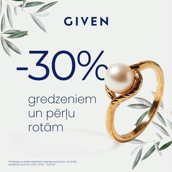 Gredzeniem un pērļu rotām -30%